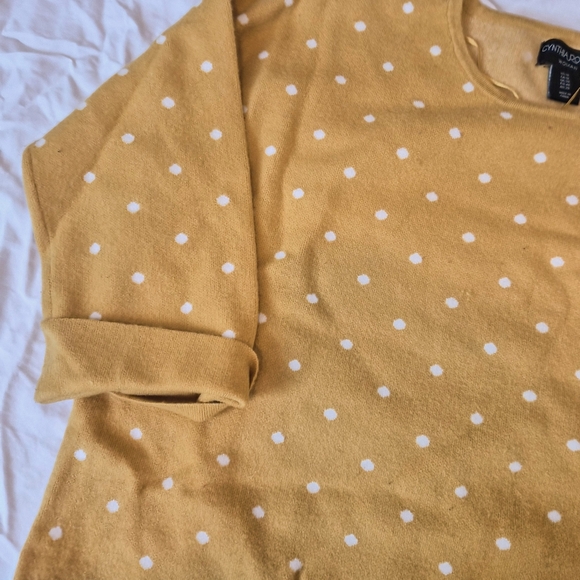 Cynthia Rowley Yellow Polka Dot Crewneck Sweater Size 1X - Picture 4 of 6